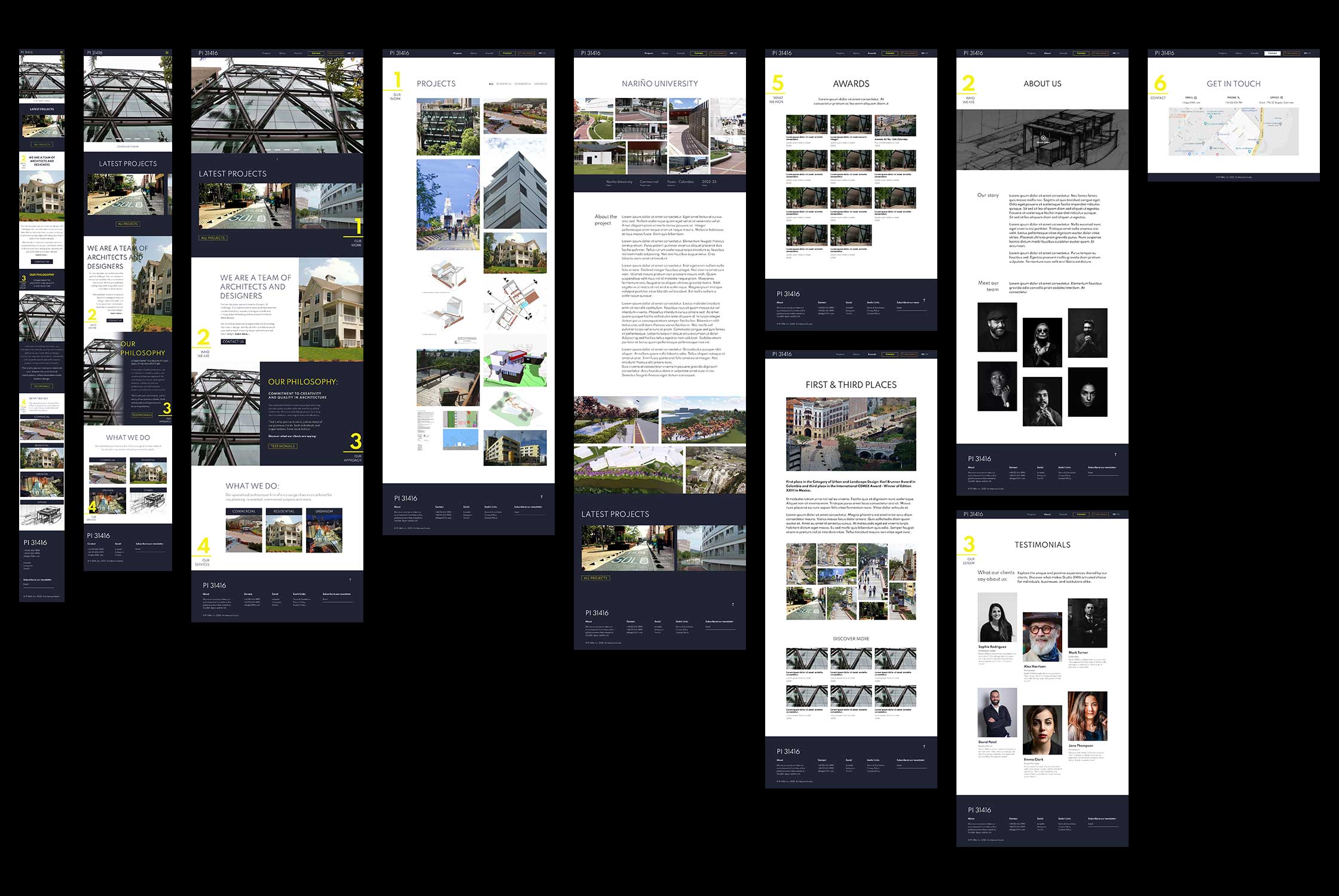 Architecture Studio - Complete interface design showing all screens and components