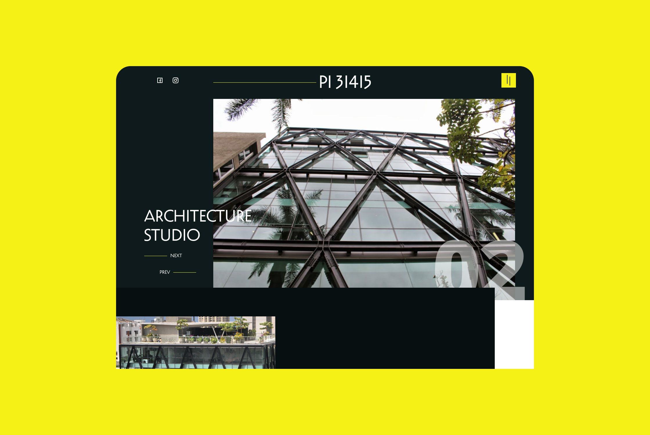 Architecture Studio - Detailed hero section wireframe showing navigation and call-to-action